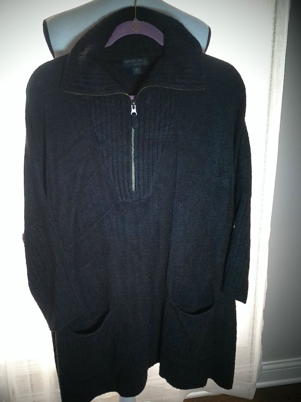 BAREFOOT DREAMS COZYCHIC LITE Sweater Cowl 1/4 Zip-Up w/Pockets Black NWOT L/XL
